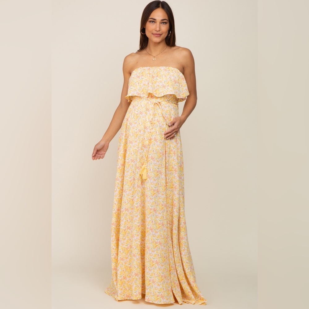 Pinkblush floral strapless chiffon maxi dress